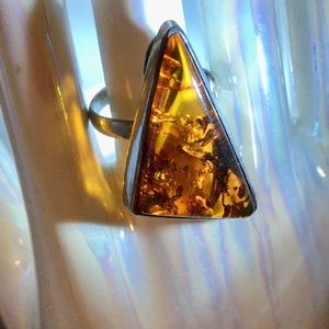 Huge 1.25" Baltic Amber 925 Silver ASYMETRIC Ring Size 7 1/2 Vintage RARE